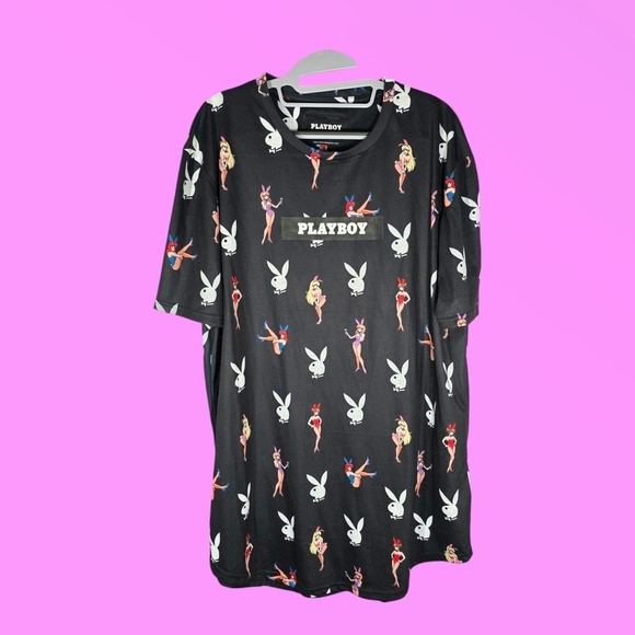 PLAYBOY Tops - Playboy Black Anime Pinups Bunny Logo Graphic T-Shirt Size XL